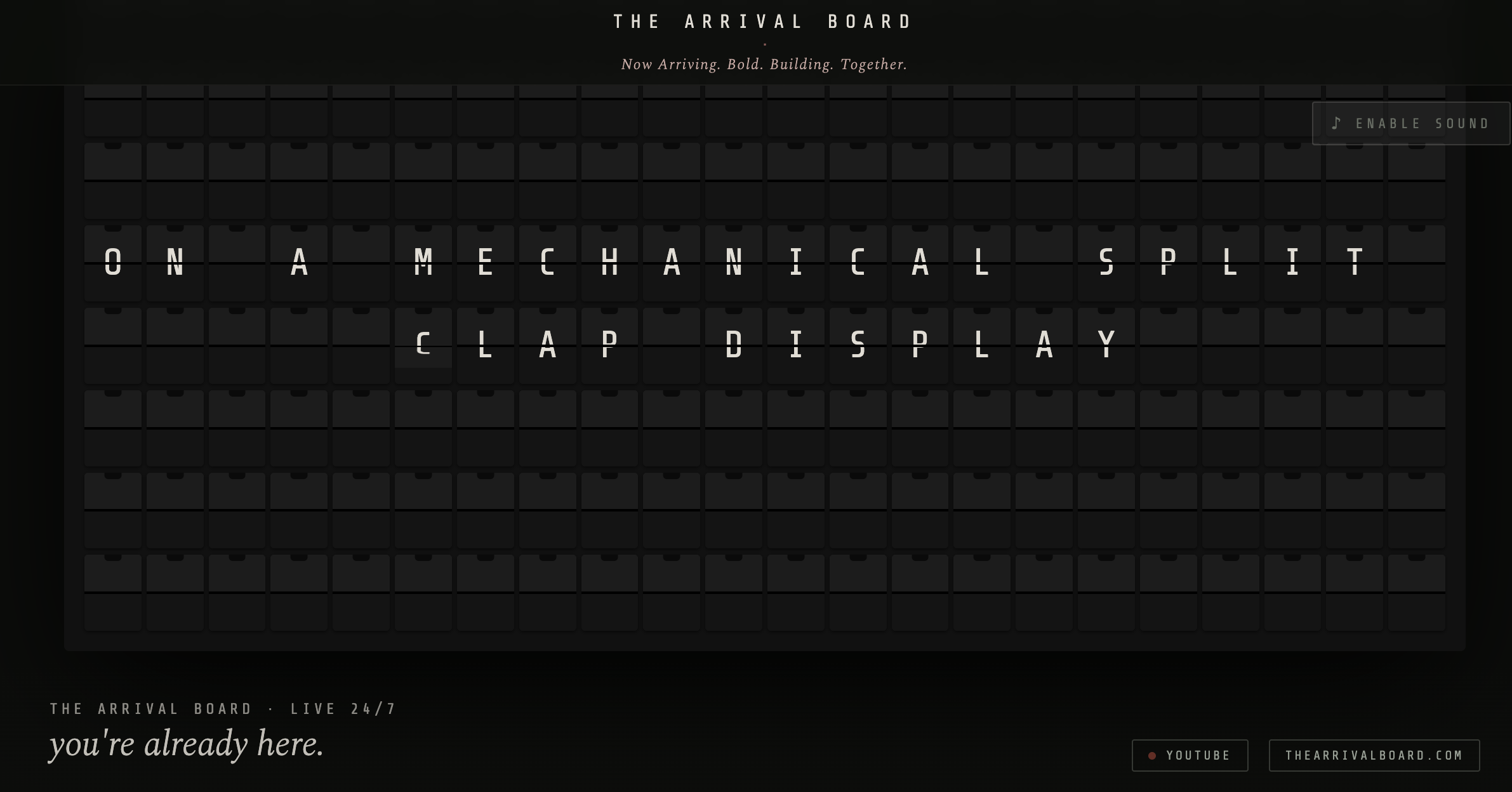 The Arrival Board, a 24/7 animated split-flap affirmation board